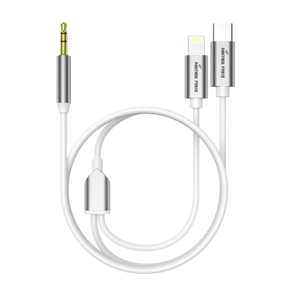 PF280- Panther Force 1M Audio Cable 2-in-1 AUX for Type-C & Apple Connector - Seamless Connectivity, Uninterrupted Power